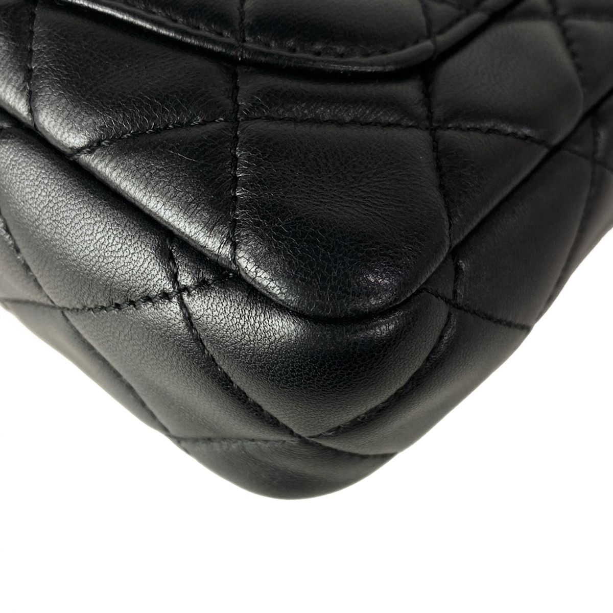 Chanel Shoulder Bag Mini Quilted Black Chain Gold Metal Lambskin — view 8