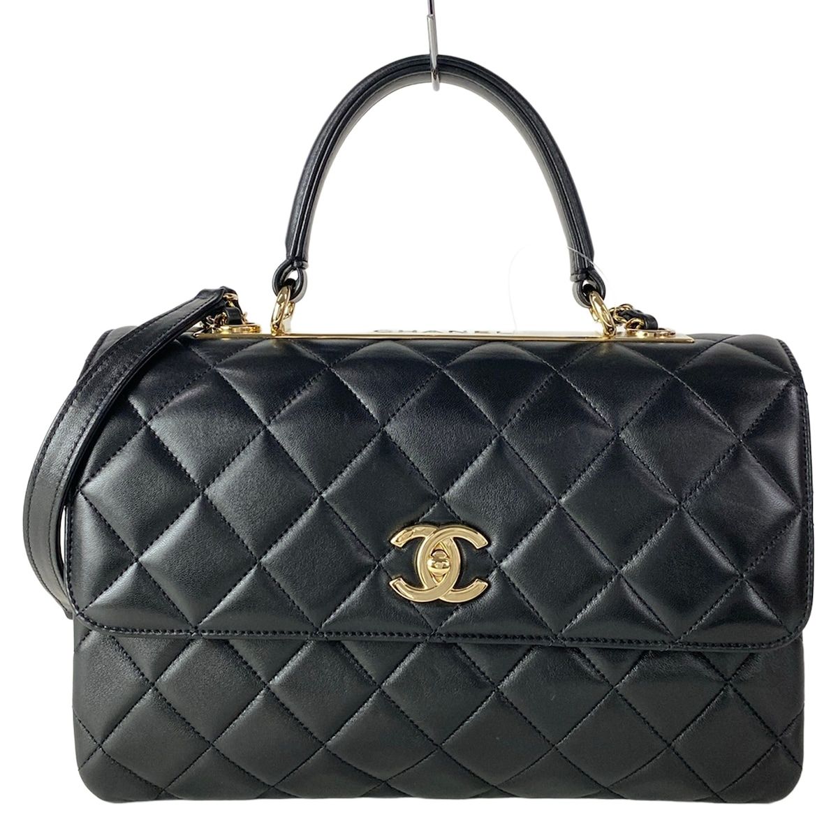 Chanel Shoulder Bag Trendy CC Large Top Handle Quilted Black Chain Gold 2-Way