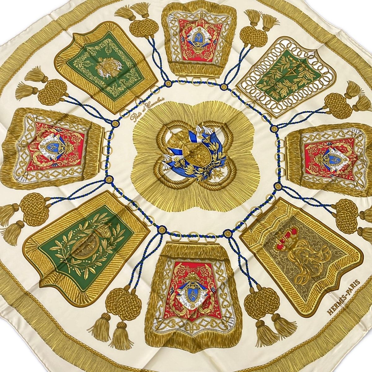 Hermes Scarf Carre 90 Ivory Gold Multi Saber Decorative Bag Silk
