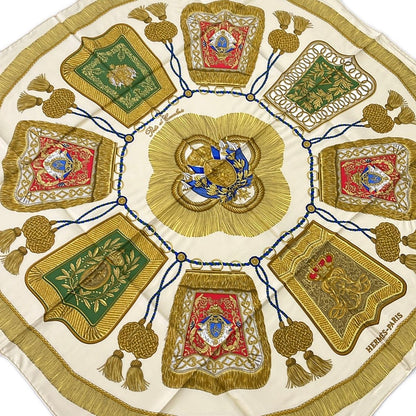 Hermes Scarf Carre 90 Ivory Gold Multi Saber Decorative Bag Silk