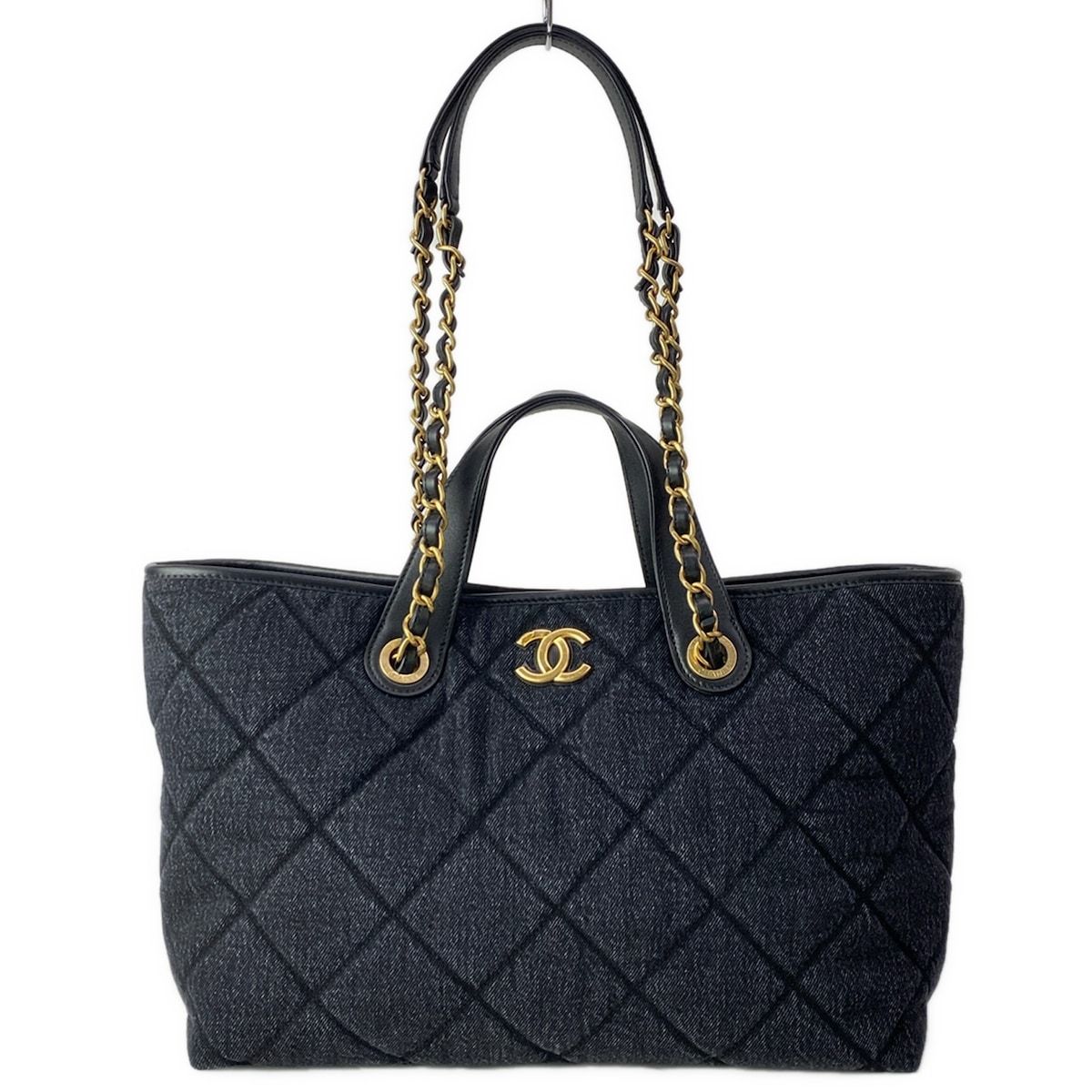 Chanel Tote Deauville Cabas Black Metal Matte Togo 2-Way Leather