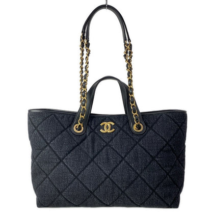 Chanel Tote Deauville Cabas Black Metal Matte Togo 2-Way Leather