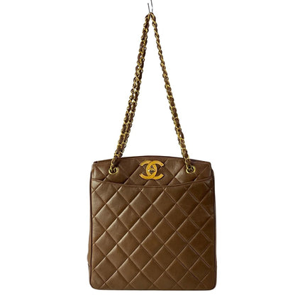 Chanel Shoulder Bag Dark Brown Jumbo CC Logo Gold Chain Lambskin