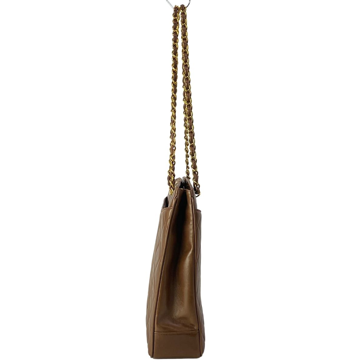 Chanel Shoulder Bag Dark Brown Jumbo CC Logo Gold Chain Lambskin — view 4