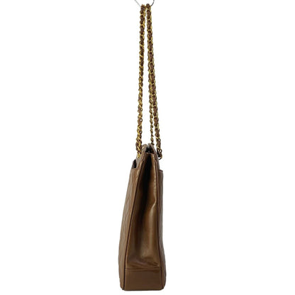 Chanel Shoulder Bag Dark Brown Jumbo CC Logo Gold Chain Lambskin — view 4