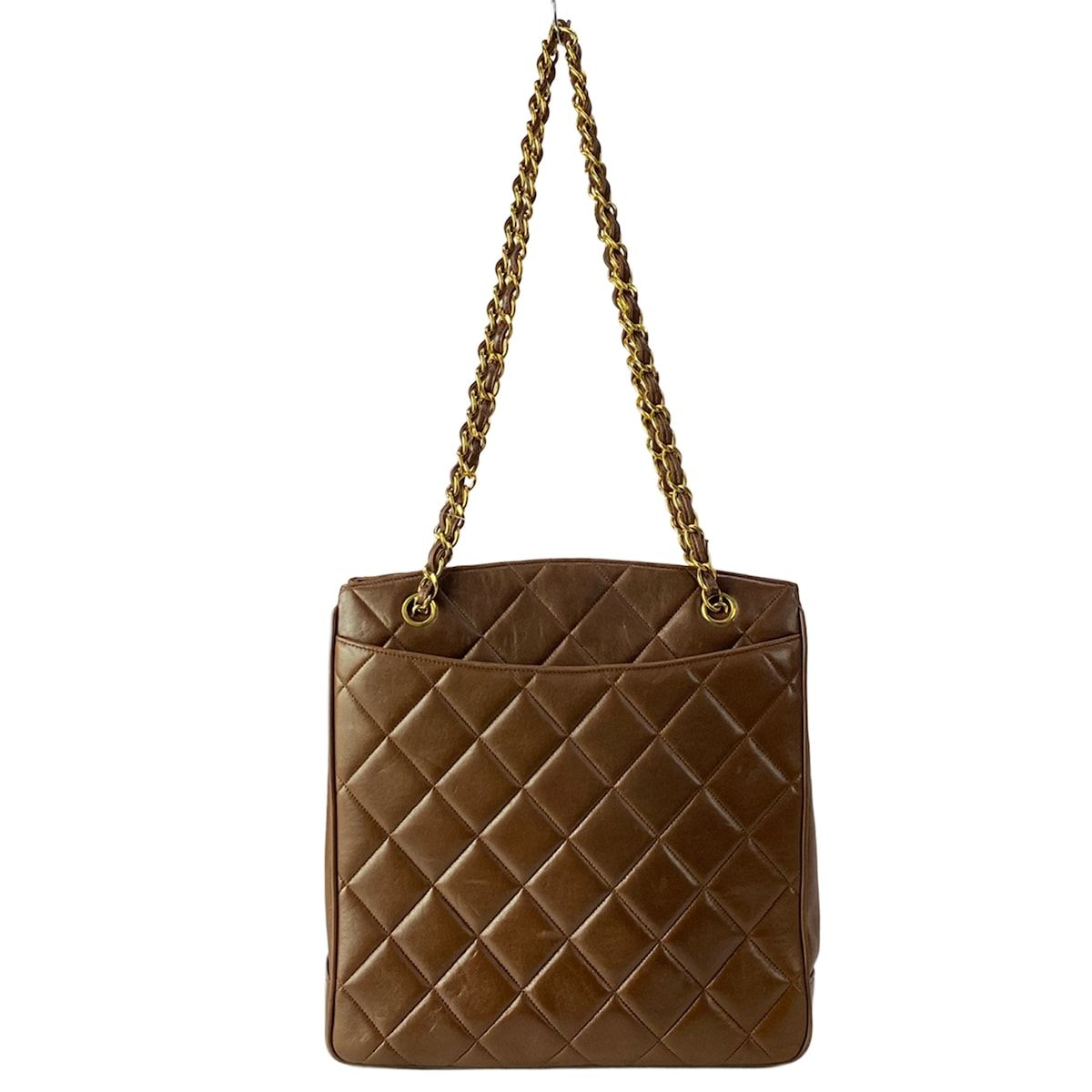 Chanel Shoulder Bag Dark Brown Jumbo CC Logo Gold Chain Lambskin — view 3