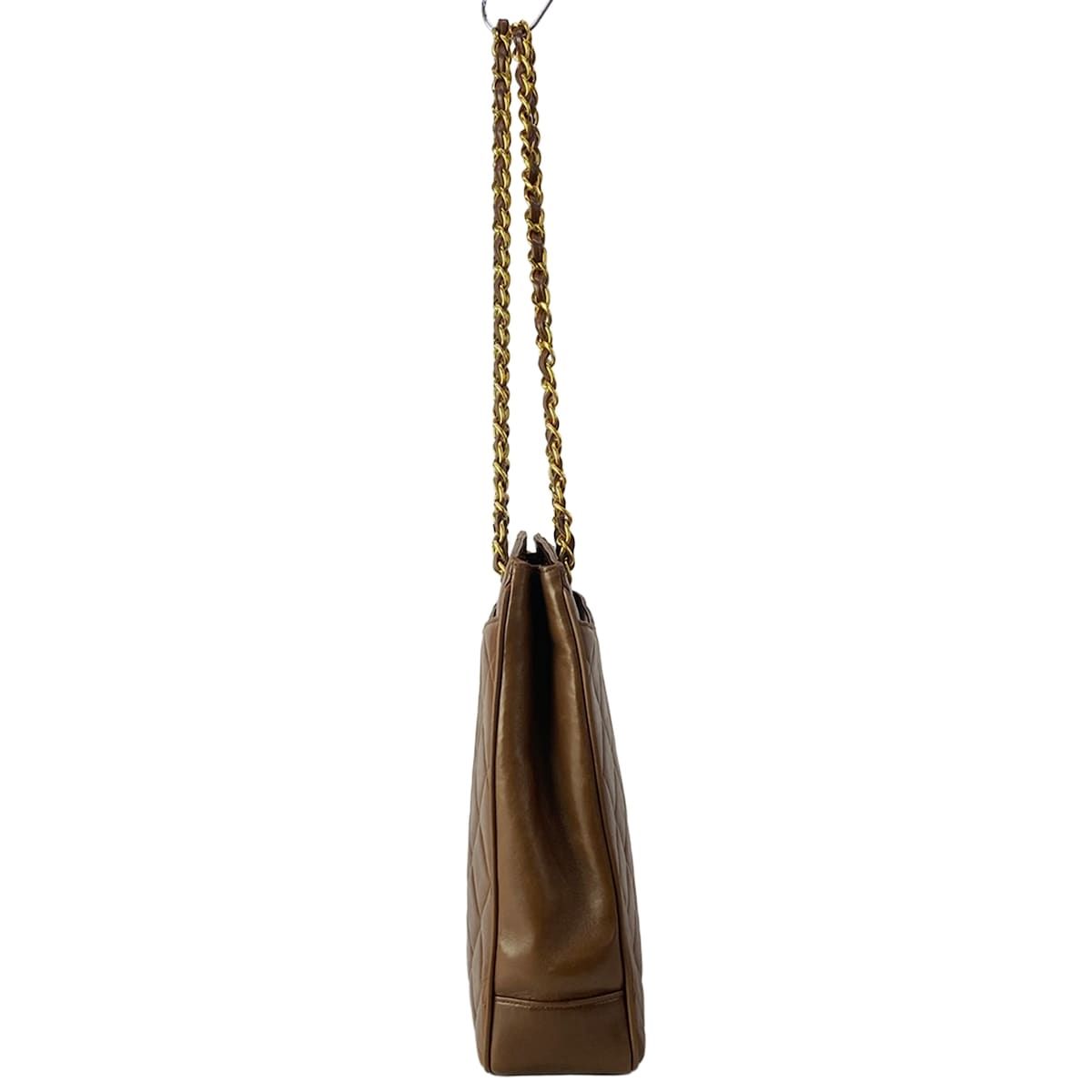 Chanel Shoulder Bag Dark Brown Jumbo CC Logo Gold Chain Lambskin — view 2