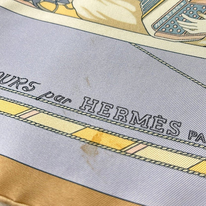 Hermes Scarf Carre 90 Beige Light Blue Multi Voyage Au Long Cours — view 6