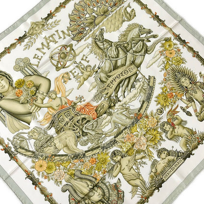 Hermes Scarf Carre 90 White Beige Multi le Matin Neuf