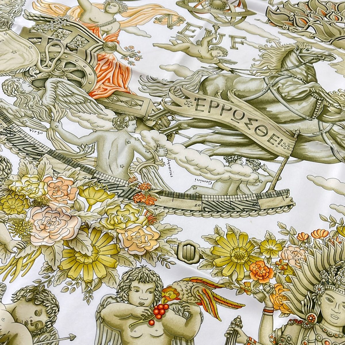 Hermes Scarf Carre 90 White Beige Multi le Matin Neuf — view 4