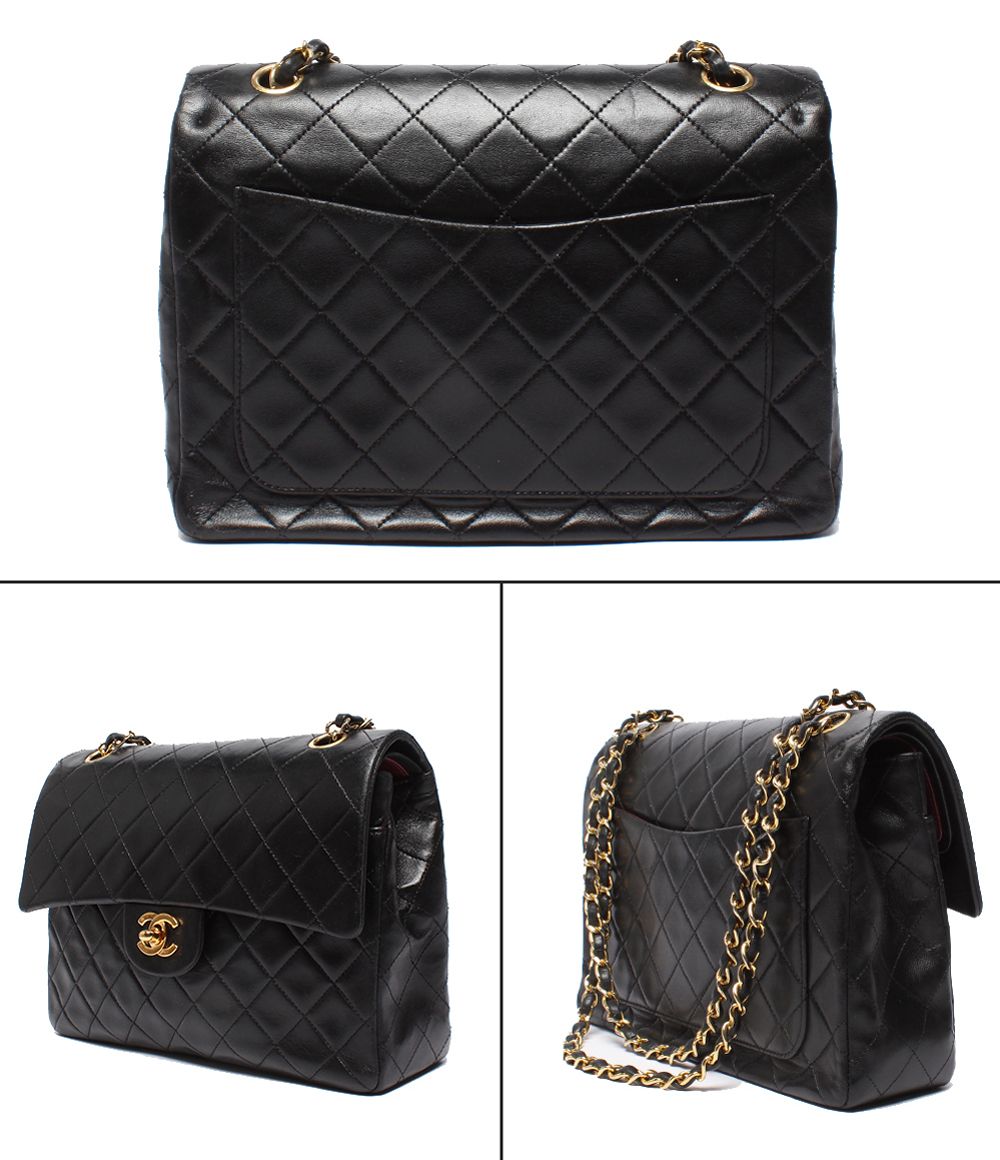 Chanel Chain Shoulder Bag Double Flap Gold Quilted Lambskin — view 2