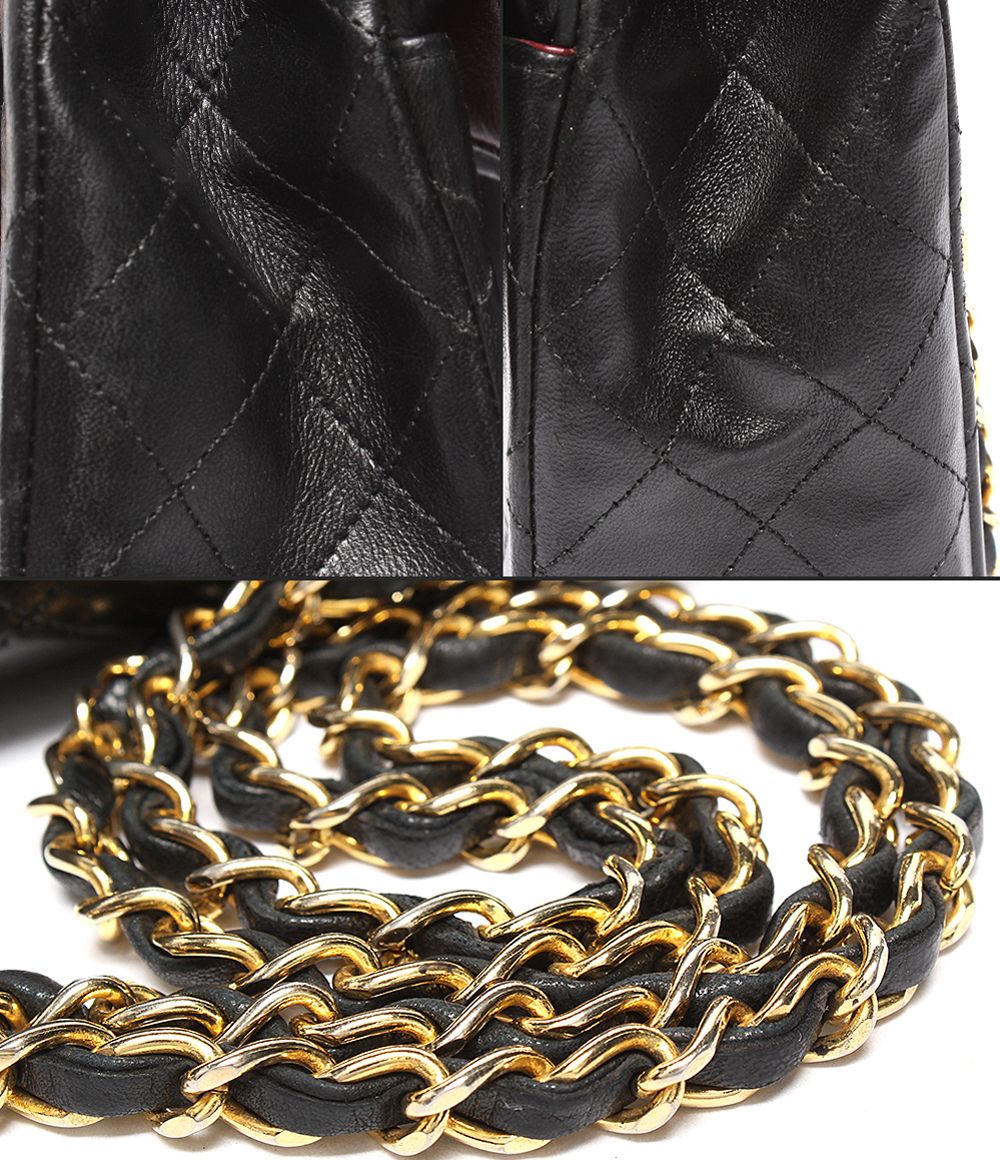 Chanel Chain Shoulder Bag Double Flap Gold Quilted Lambskin — view 9