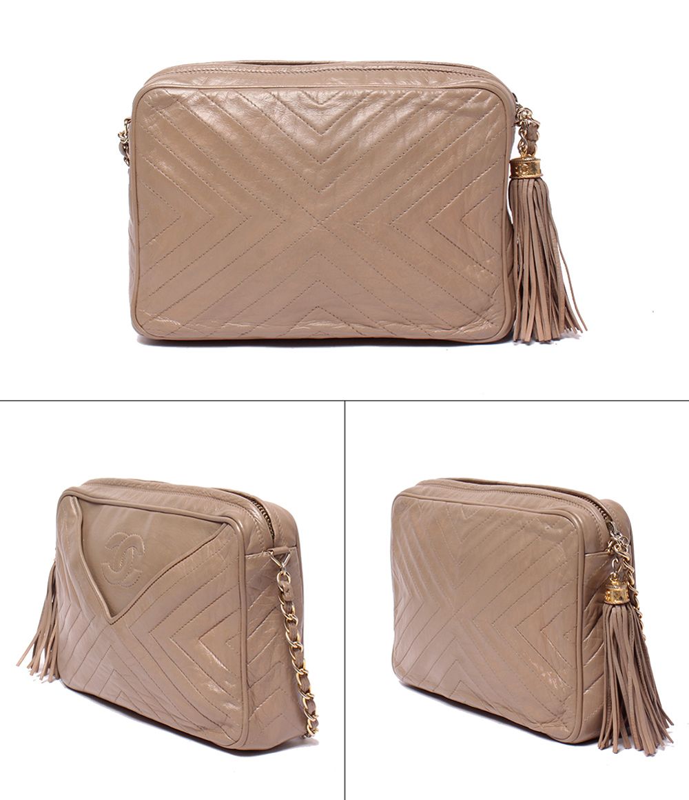 Chanel Chain Shoulder Bag Stitch Crossbody Gold 0 CC Logo Fringe — view 2