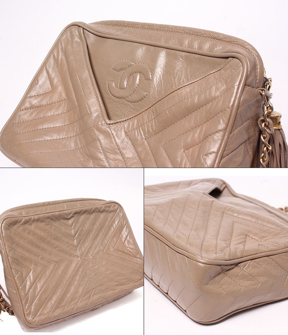 Chanel Chain Shoulder Bag Stitch Crossbody Gold 0 CC Logo Fringe — view 6