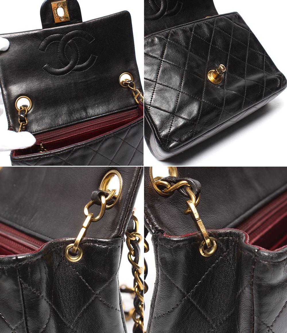 Chanel Chain Shoulder Bag Gold Mini Quilted Single Flap Lambskin — view 8