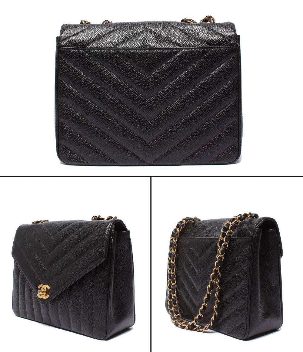 Chanel Chain Shoulder Bag Blanc Stitch Gold Single Flap Double — view 2