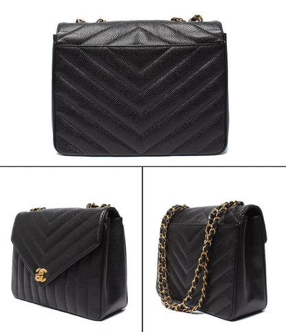 Chanel Chain Shoulder Bag Blanc Stitch Gold Single Flap Double — view 2