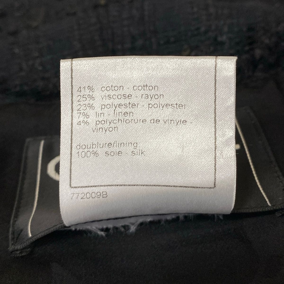 Chanel Jacket 36 S Black 3/4 Sleeve Tweed Sequin Ribbon Autumn Winter Cotton — view 4