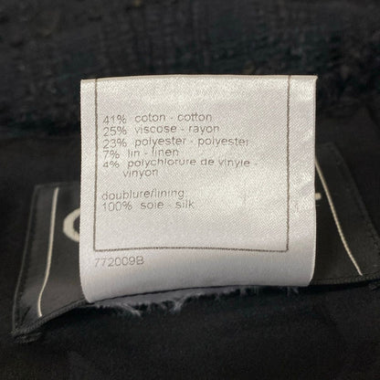 Chanel Jacket 36 S Black 3/4 Sleeve Tweed Sequin Ribbon Autumn Winter Cotton — view 4