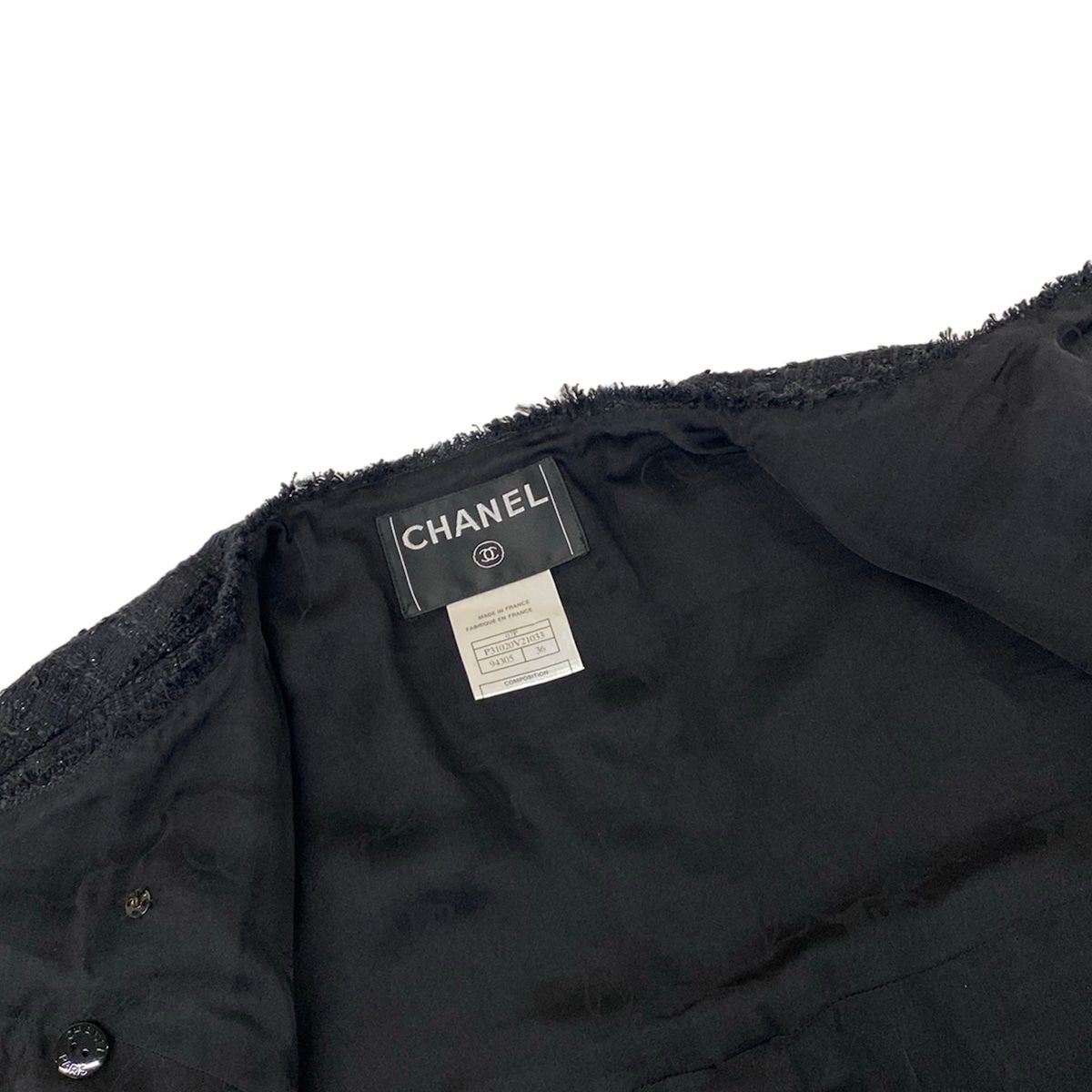 Chanel Jacket 36 S Black 3/4 Sleeve Tweed Sequin Ribbon Autumn Winter Cotton — view 7