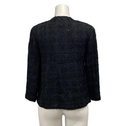 Chanel Jacket 36 S Black 3/4 Sleeve Tweed Sequin Ribbon Autumn Winter Cotton — view 2