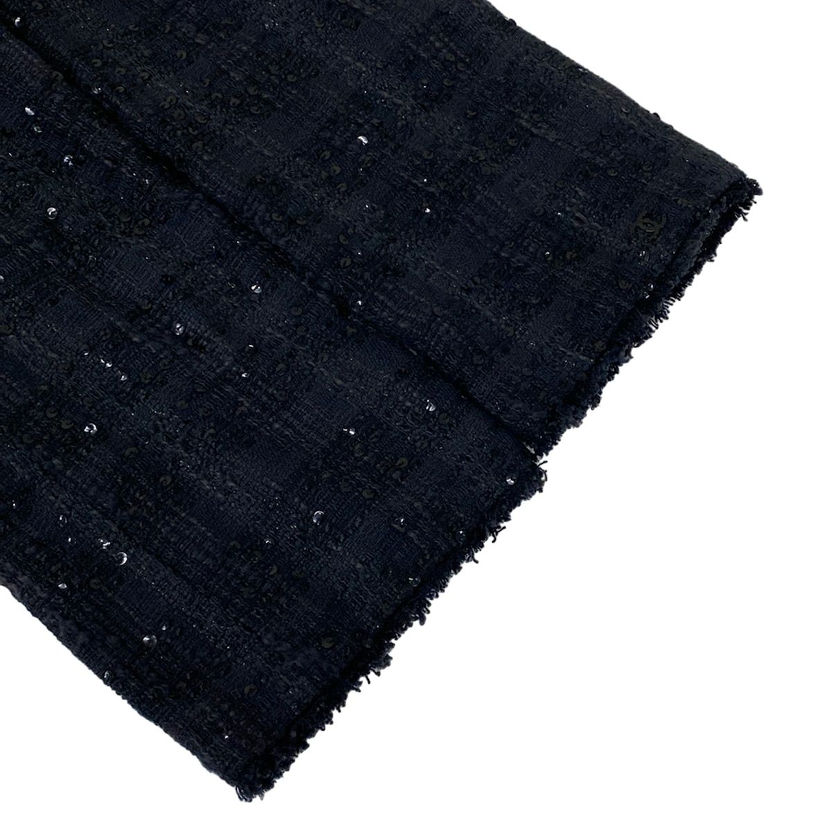 Chanel Jacket 36 S Black 3/4 Sleeve Tweed Sequin Ribbon Autumn Winter Cotton — view 5