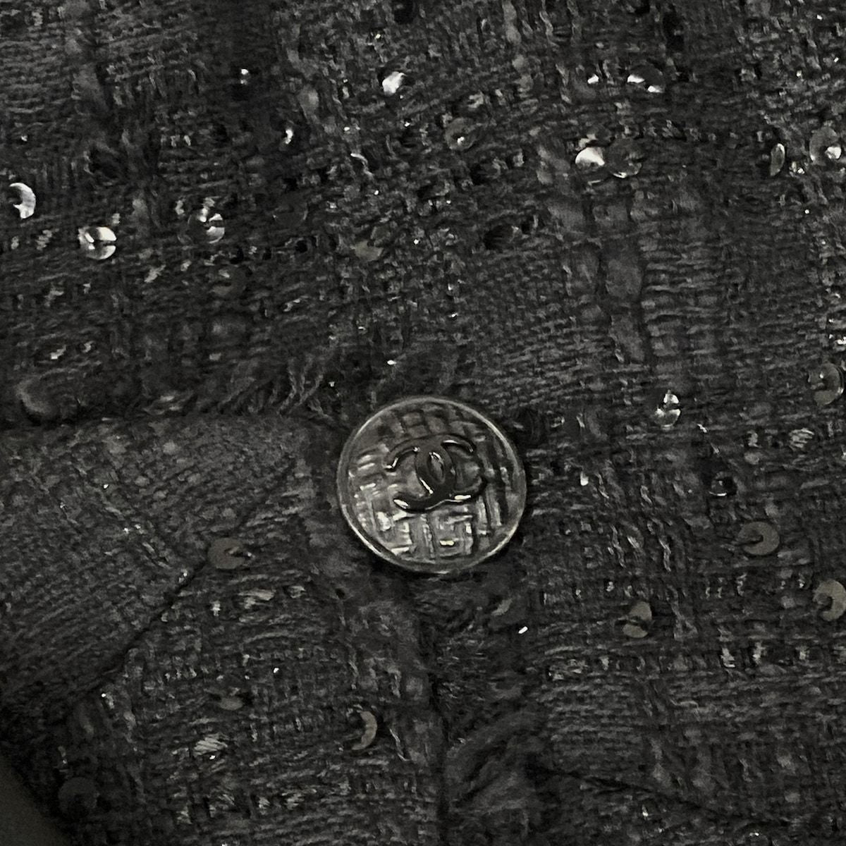 Chanel Jacket 36 S Black 3/4 Sleeve Tweed Sequin Ribbon Autumn Winter Cotton — view 9