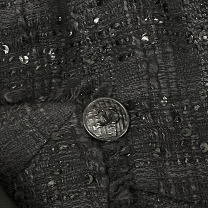 Chanel Jacket 36 S Black 3/4 Sleeve Tweed Sequin Ribbon Autumn Winter Cotton — view 9