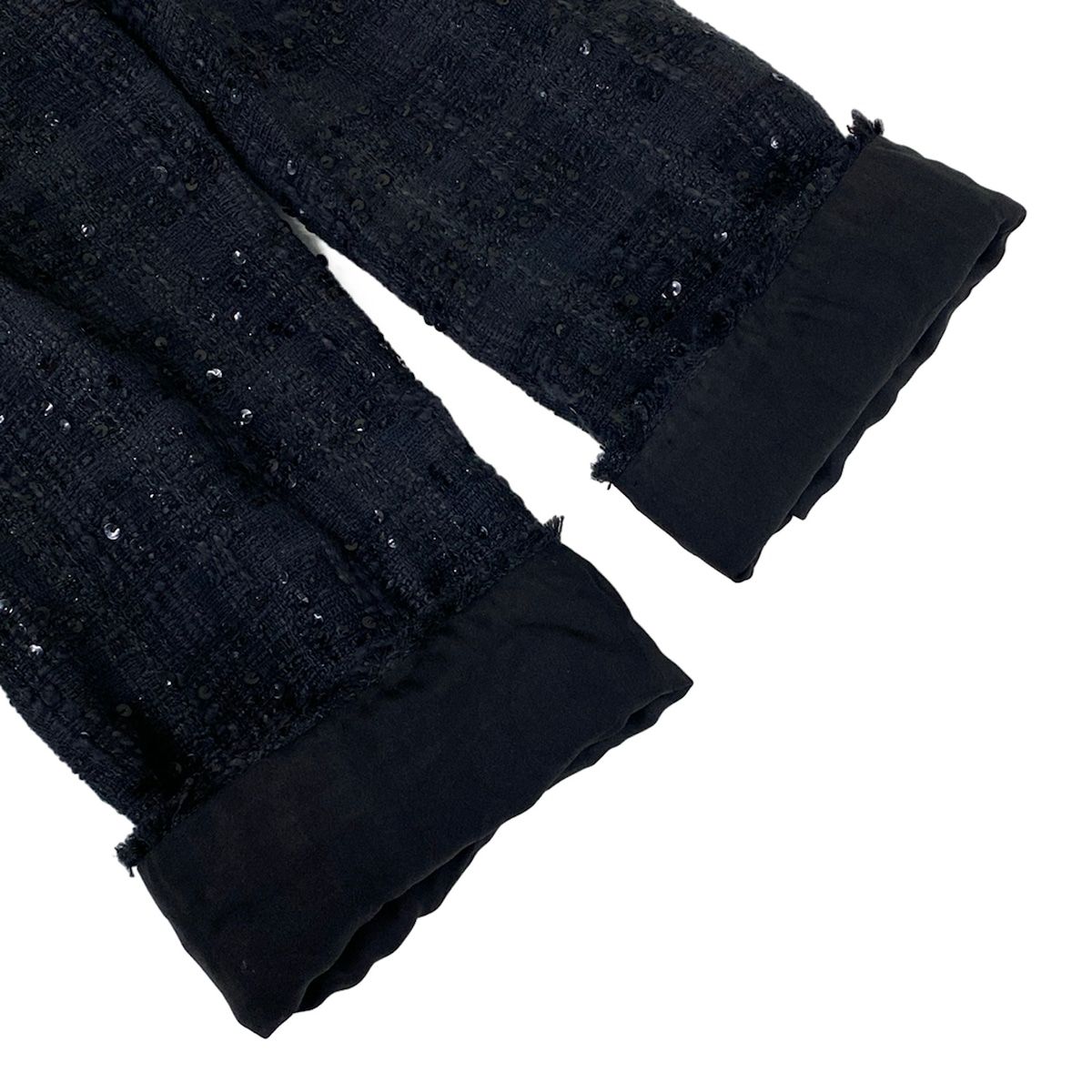 Chanel Jacket 36 S Black 3/4 Sleeve Tweed Sequin Ribbon Autumn Winter Cotton — view 6