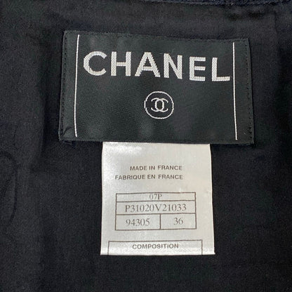 Chanel Jacket 36 S Black 3/4 Sleeve Tweed Sequin Ribbon Autumn Winter Cotton — view 3