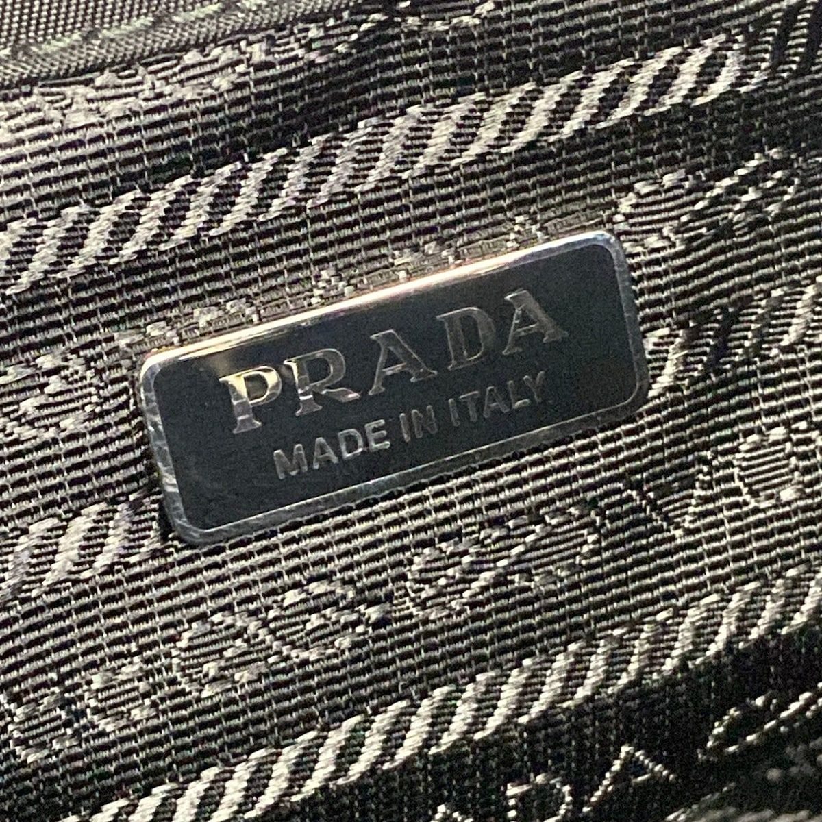 Prada Handbag Black Drawstring Line Stone Beads Studs Re-Nylon Leather — view 9