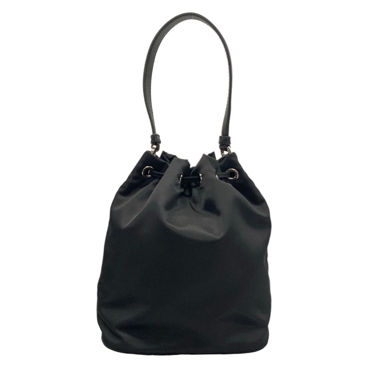 Prada Handbag Black Drawstring Line Stone Beads Studs Re-Nylon Leather — view 3
