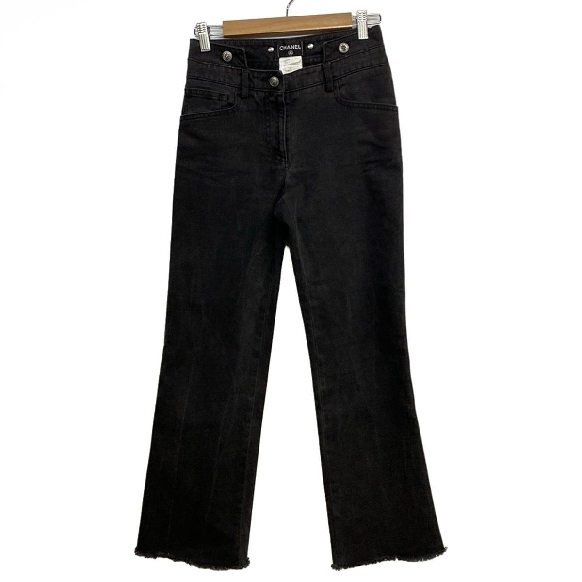 Chanel Jeans 38 M Black Lion Button Distressed Cutoff