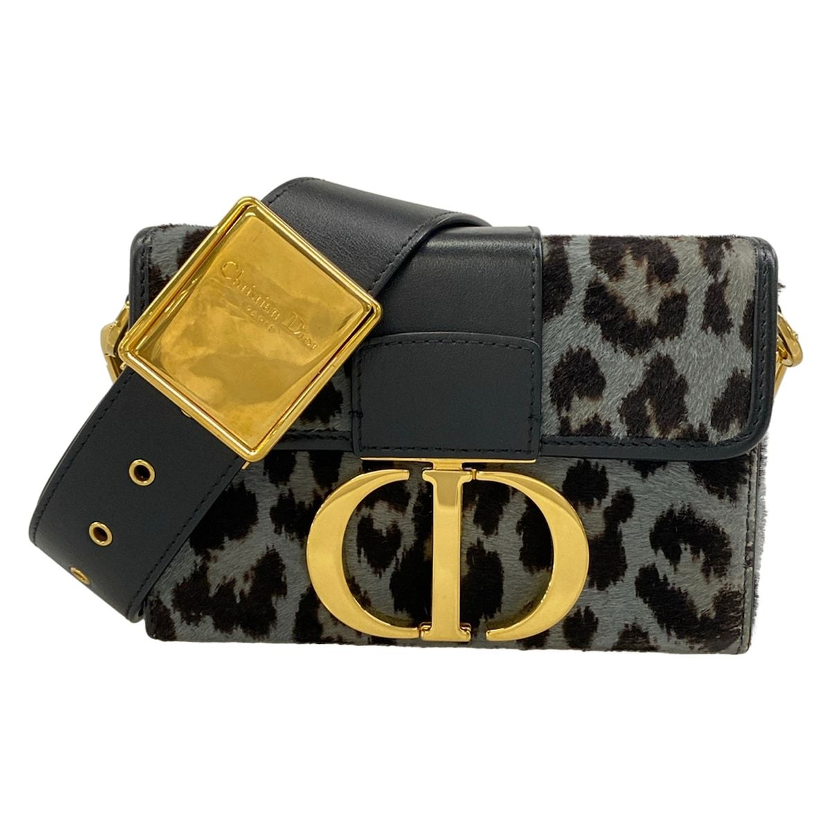 Dior Shoulder Bag 30 Montaigne Box Gray Dark Brown Black Leather