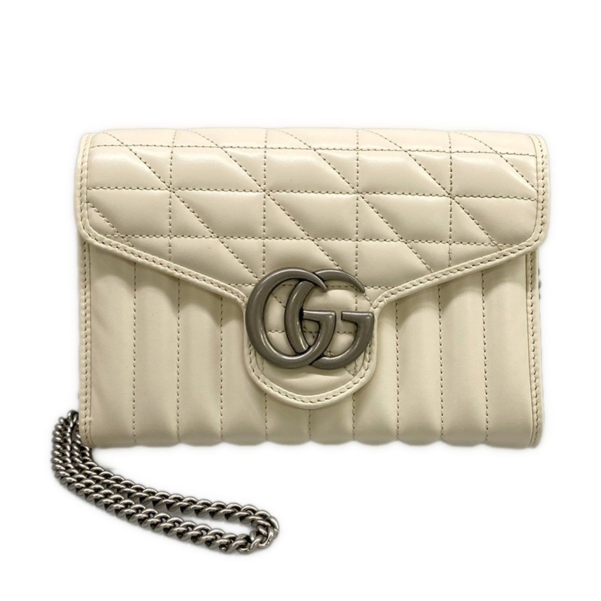 Gucci Wallet GG Marmont Ivory Chain Shoulder Strap Detachable Leather