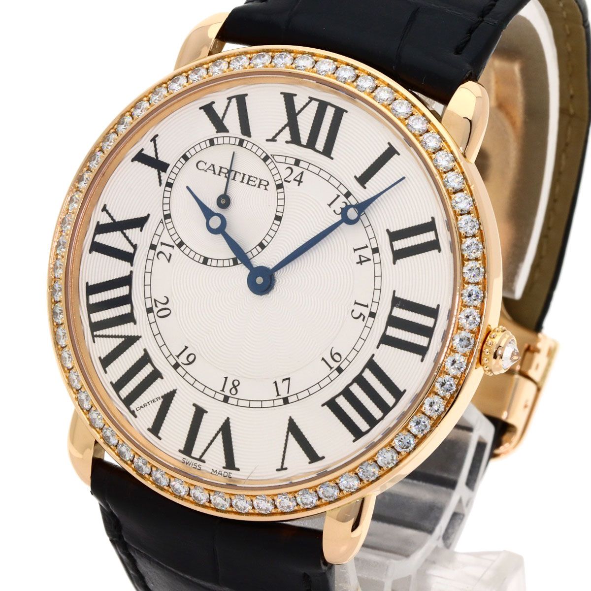 Cartier Ronde Louis Watch 18k Pink Gold Leather Diamond — view 3