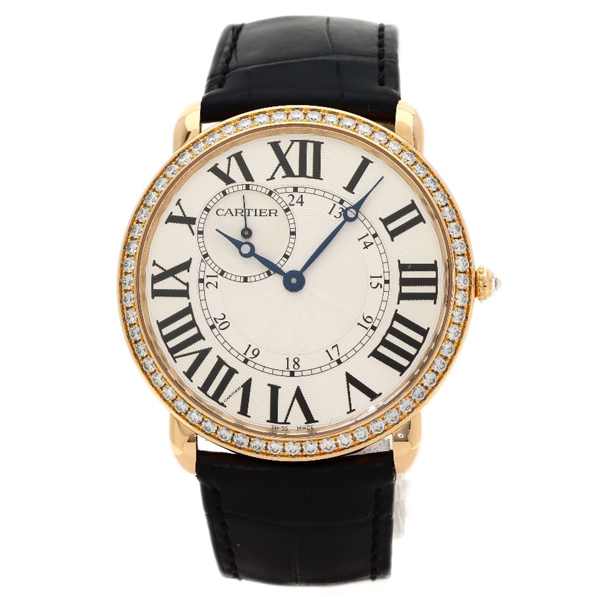 Cartier Ronde Louis Watch 18k Pink Gold Leather Diamond