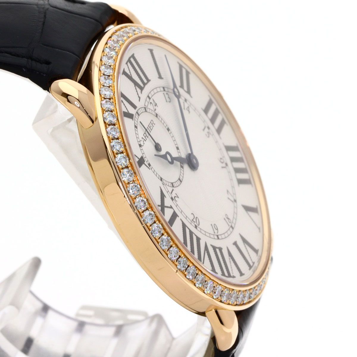 Cartier Ronde Louis Watch 18k Pink Gold Leather Diamond — view 6