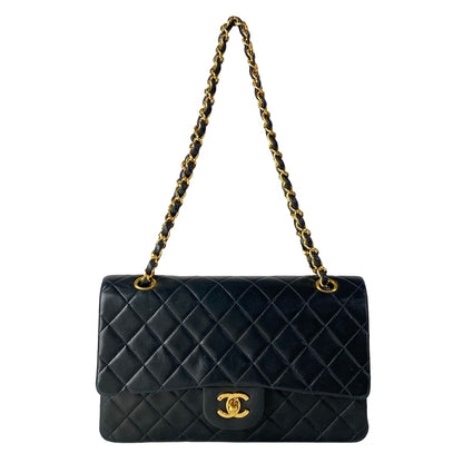 Chanel Shoulder Bag Double Flap Quilted Black Chain Gold Lambskin