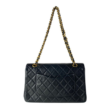 Chanel Shoulder Bag Double Flap Quilted Black Chain Gold Lambskin — view 3