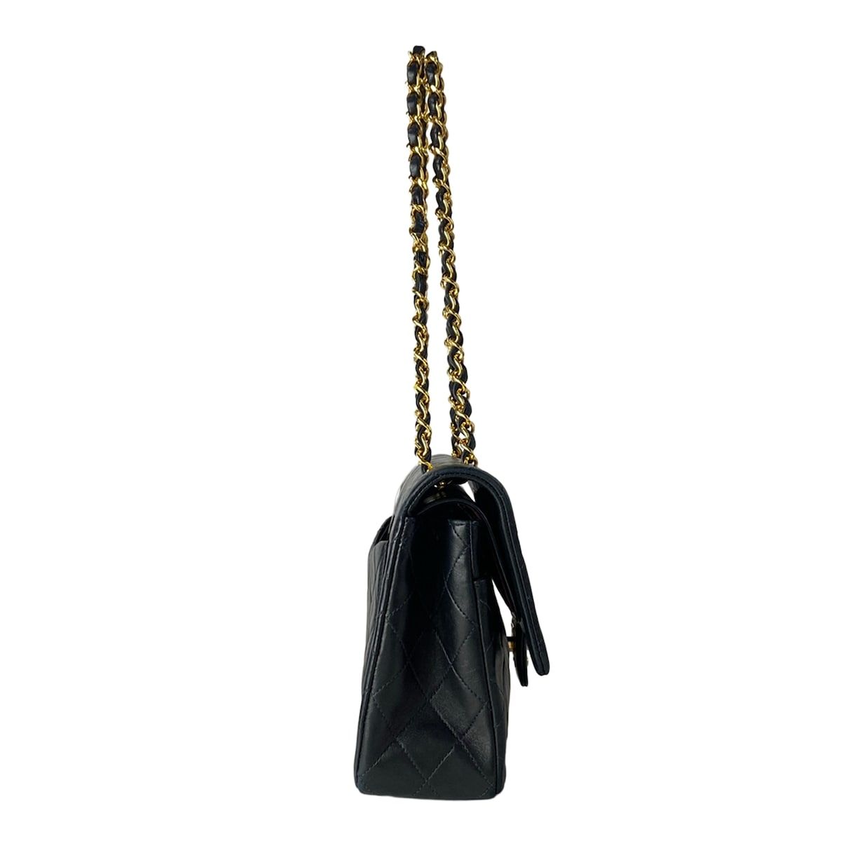 Chanel Shoulder Bag Double Flap Quilted Black Chain Gold Lambskin — view 2