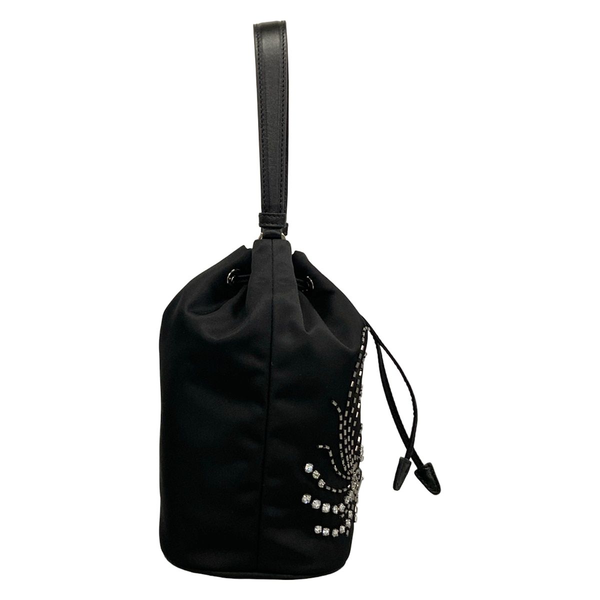 Prada Black Drawstring Studs Re-Nylon Mini Bag Line Stone Beads — view 2
