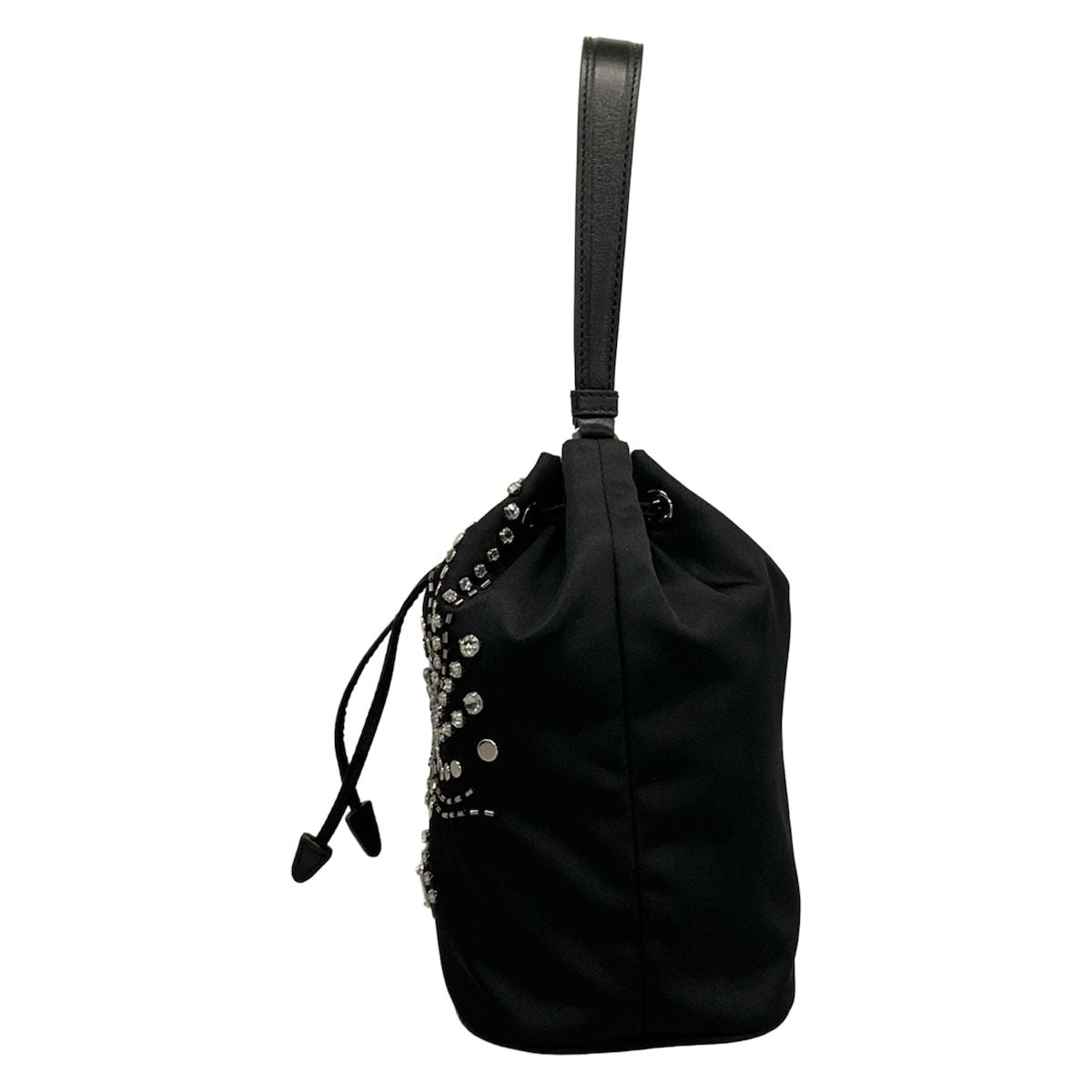 Prada Black Drawstring Studs Re-Nylon Mini Bag Line Stone Beads — view 4