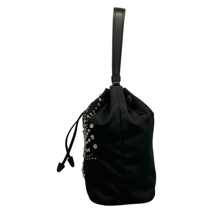Prada Black Drawstring Studs Re-Nylon Mini Bag Line Stone Beads — view 4