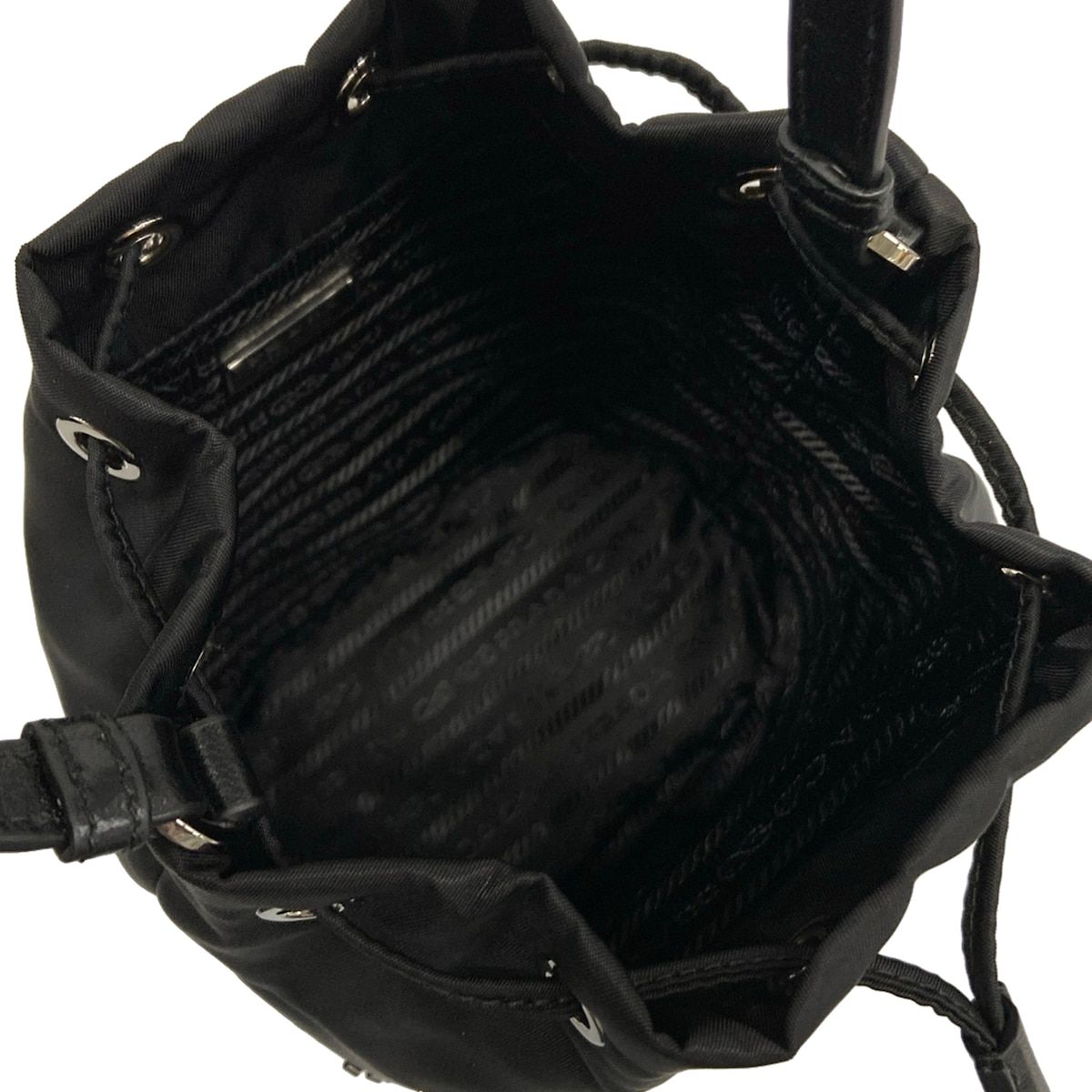 Prada Black Drawstring Studs Re-Nylon Mini Bag Line Stone Beads — view 7