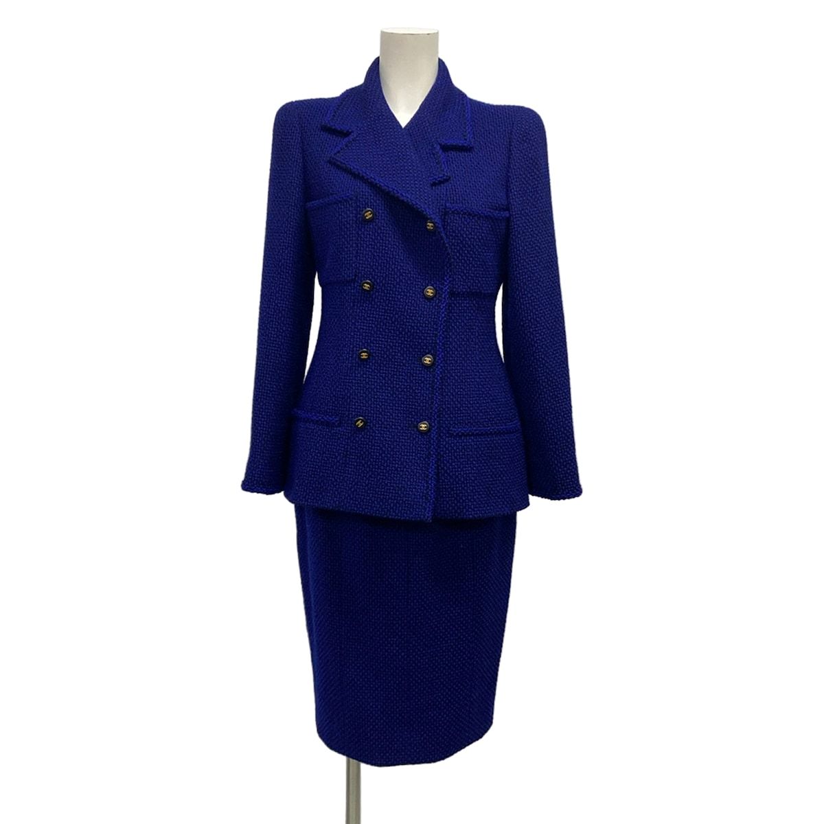 Chanel Skirt Suit Blue Black Tweed Boutique Coco Button Wool