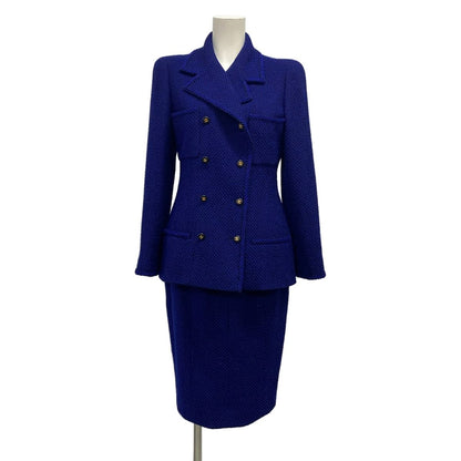 Chanel Skirt Suit Blue Black Tweed Boutique Coco Button Wool