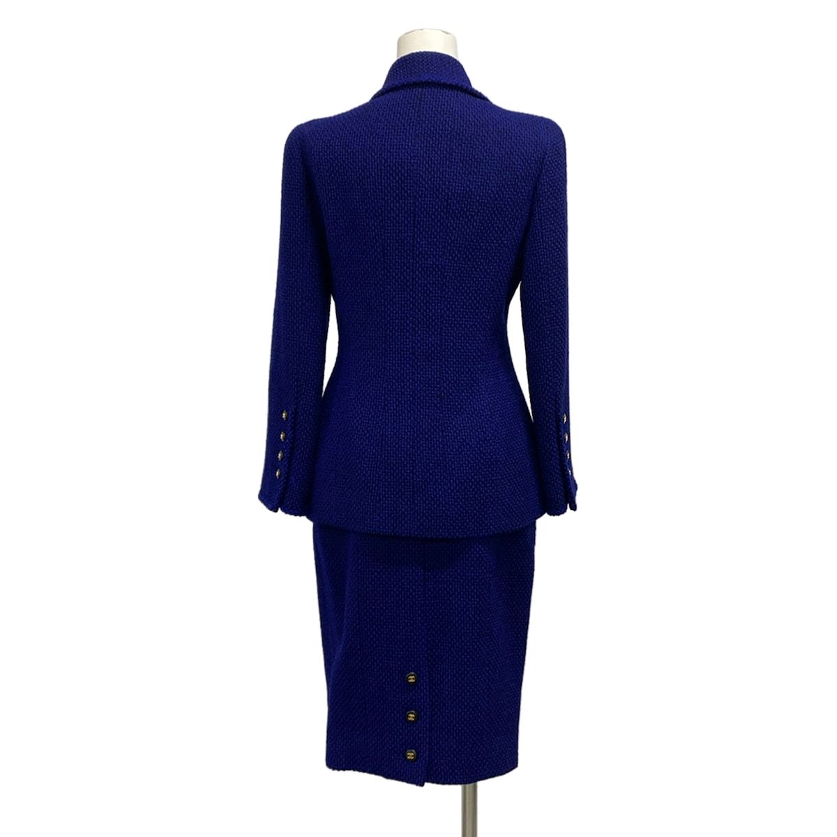 Chanel Skirt Suit Blue Black Tweed Boutique Coco Button Wool — view 2