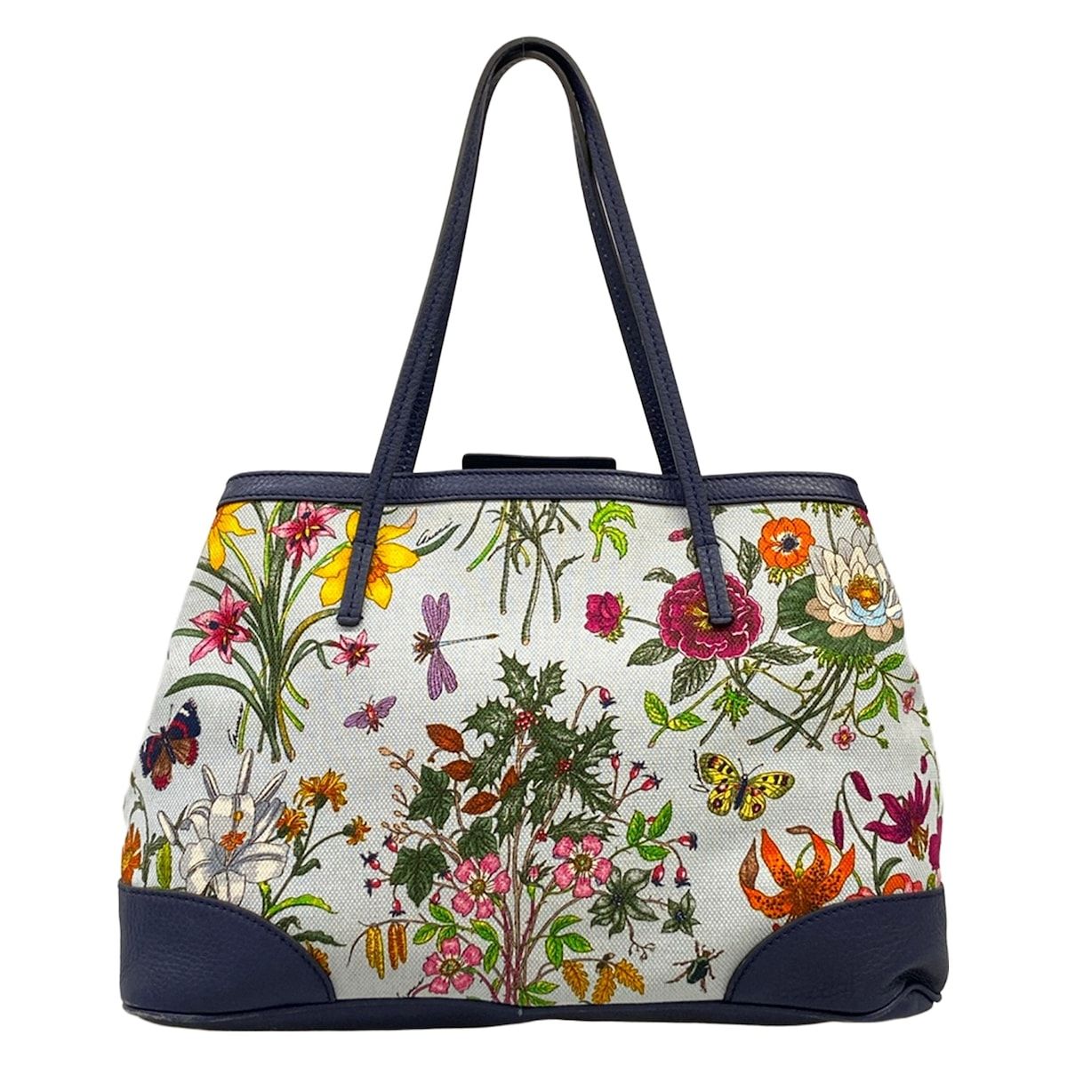 Gucci Tote Flora Light Blue Navy Multi in Japan Leather — view 3