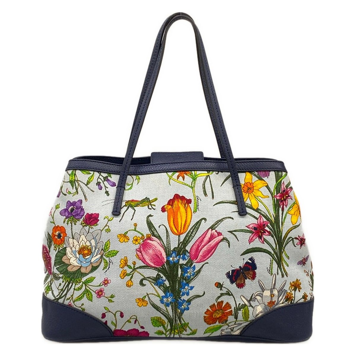 Gucci Tote Flora Light Blue Navy Multi in Japan Leather